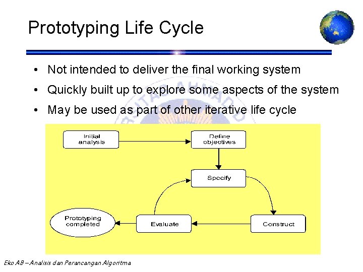 Prototyping Life Cycle • Not intended to deliver the final working system • Quickly