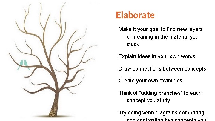 Elaborate Make it your goal to find new layers of meaning in the material