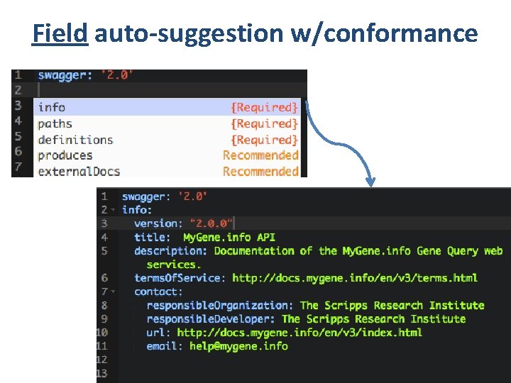 Field auto-suggestion w/conformance 