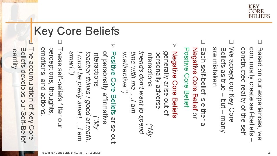 Key Core Beliefs q q q We accept our Key Core Beliefs as true