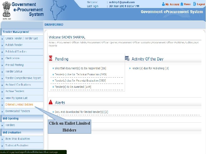 Click on Enlist Limited Bidders 