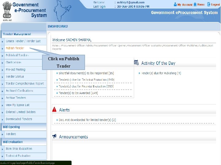 Click on Publish Tender 