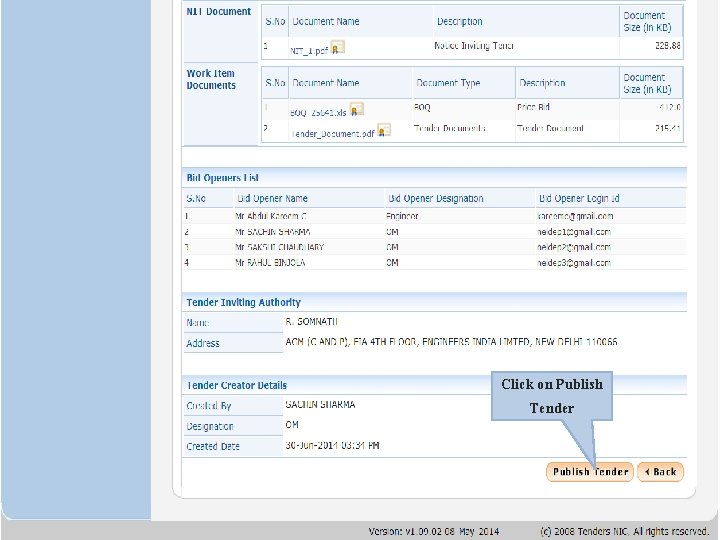 Click on Publish Tender 