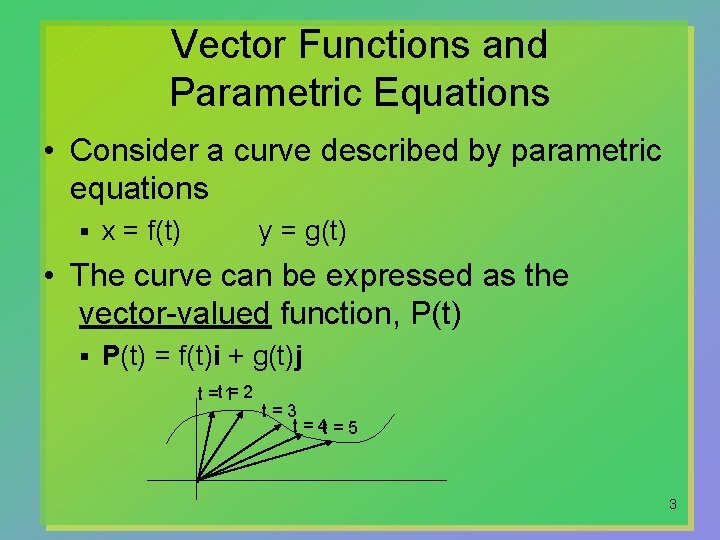 Vector Functions and Parametric Equations • Consider a curve described by parametric equations §