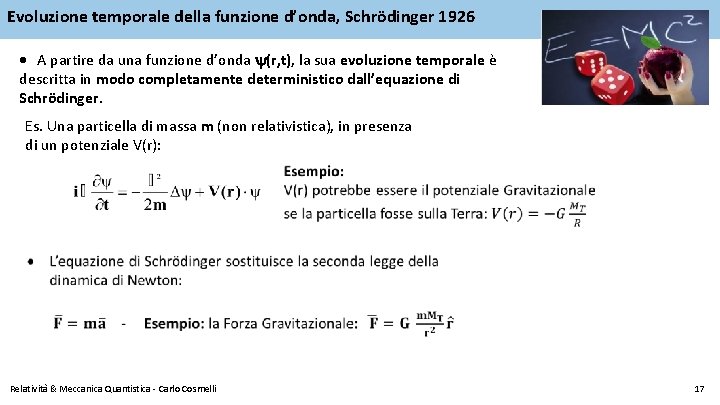 Evoluzione temporale della funzione d’onda, Schrödinger 1926 A partire da una funzione d’onda (r,