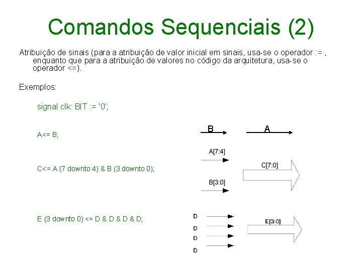 Comandos Sequenciais (2) Atribuição de sinais (para a atribuição de valor inicial em sinais,
