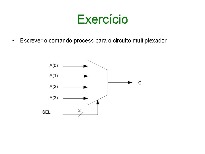 Exercício • Escrever o comando process para o circuito multiplexador 