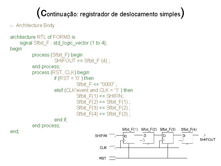 (continuação: registrador de deslocamento simples) -- Architecture Body architecture RTL of FORM 3 is