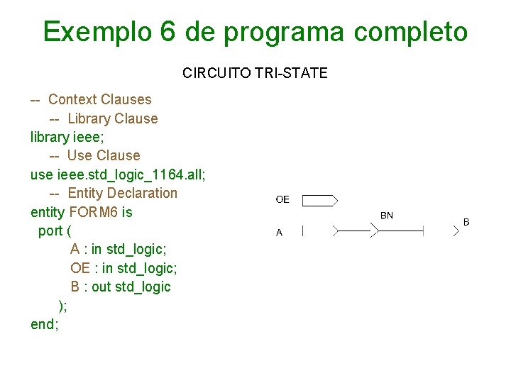 Exemplo 6 de programa completo CIRCUITO TRI-STATE -- Context Clauses -- Library Clause library