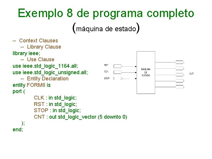 Exemplo 8 de programa completo (máquina de estado) -- Context Clauses -- Library Clause