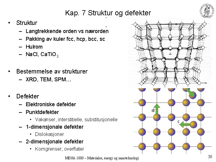 Kap. 7 Struktur og defekter , • Struktur – – , Langtrekkende orden vs