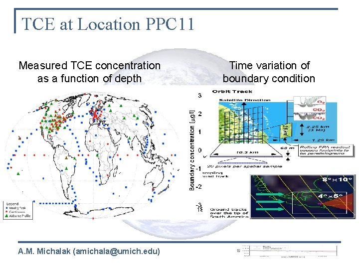 TCE at Location PPC 11 Measured TCE concentration as a function of depth A.