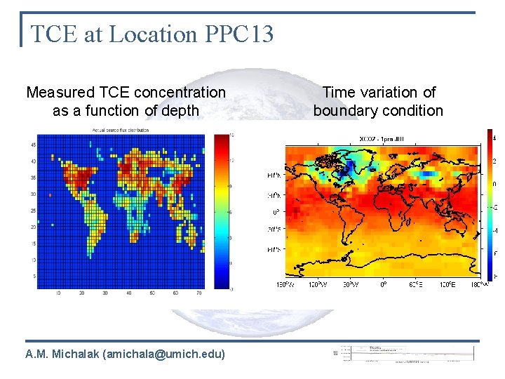 TCE at Location PPC 13 Measured TCE concentration as a function of depth A.
