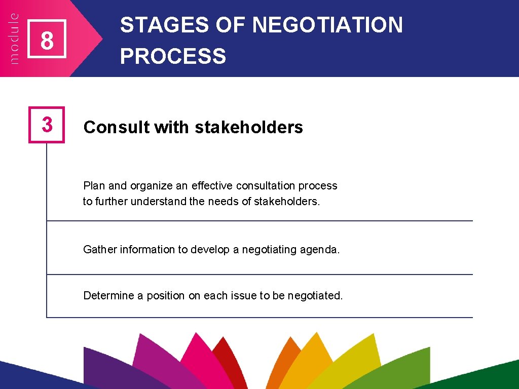 8 3 STAGES OF NEGOTIATION PROCESS Consult with stakeholders Plan and organize an effective 8 3 STAGES OF NEGOTIATION PROCESS Consult with stakeholders Plan and organize an effective