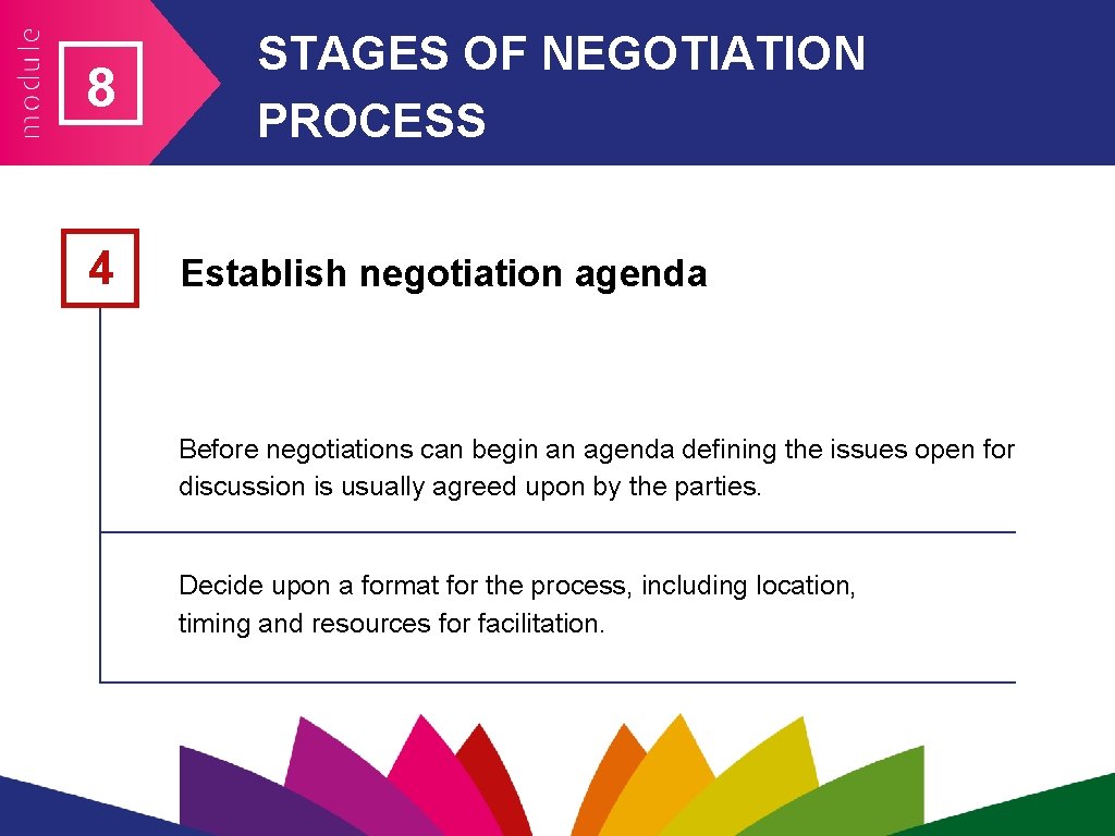8 4 STAGES OF NEGOTIATION PROCESS Establish negotiation agenda Before negotiations can begin an 8 4 STAGES OF NEGOTIATION PROCESS Establish negotiation agenda Before negotiations can begin an
