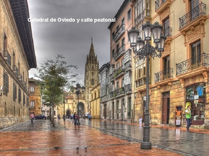 Catedral de Oviedo y calle peatonal 