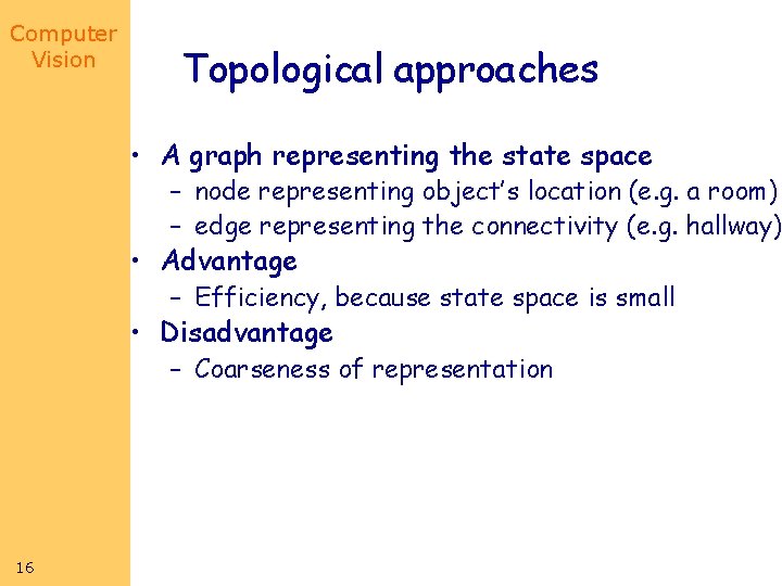 Computer Vision Topological approaches • A graph representing the state space – node representing