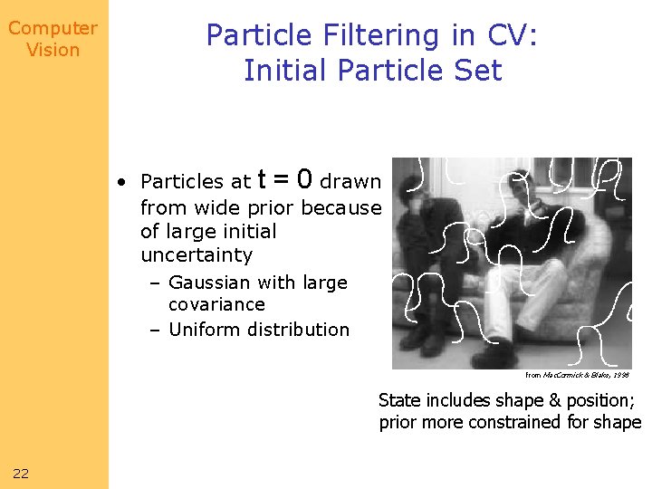 Computer Vision Particle Filtering in CV: Initial Particle Set • Particles at t =