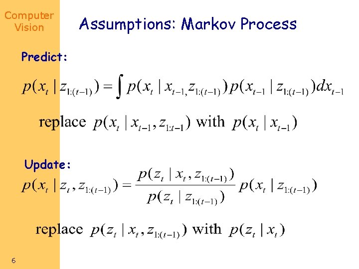 Computer Vision Predict: Update: 6 Assumptions: Markov Process 