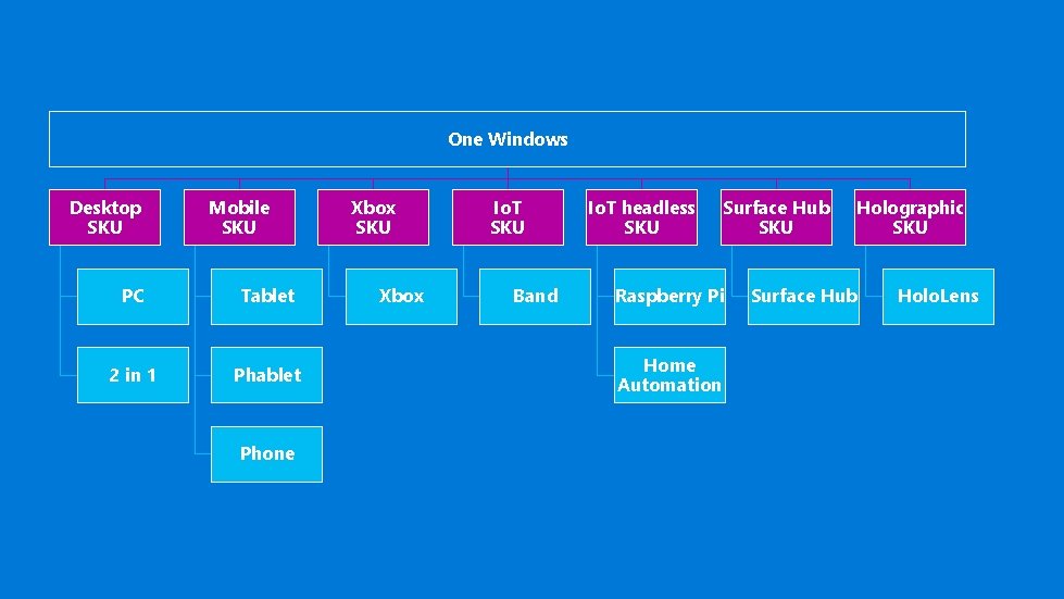 One Windows Desktop SKU Mobile SKU PC Tablet 2 in 1 Phablet Phone Xbox