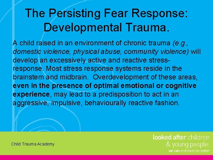 The Persisting Fear Response: Developmental Trauma. A child raised in an environment of chronic