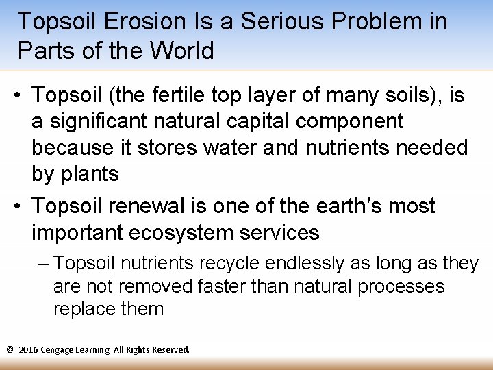 Topsoil Erosion Is a Serious Problem in Parts of the World • Topsoil (the