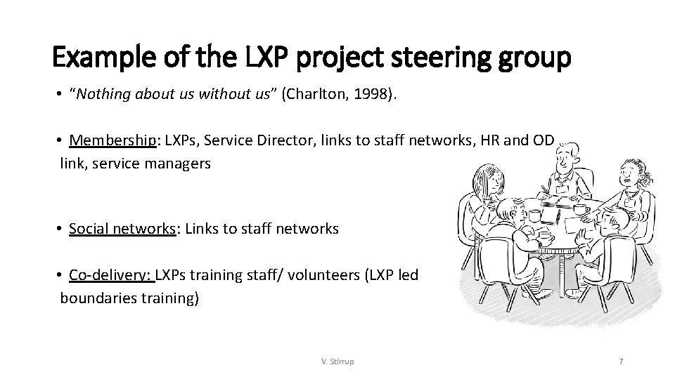 Example of the LXP project steering group • “Nothing about us without us” (Charlton,