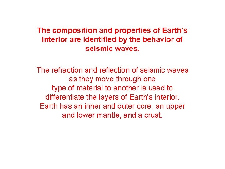 The composition and properties of Earth’s interior are identified by the behavior of seismic