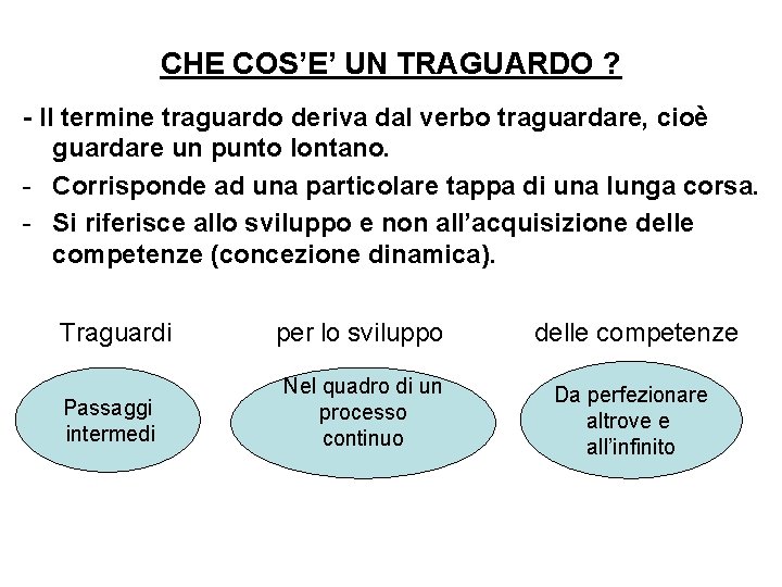 CHE COS’E’ UN TRAGUARDO ? - Il termine traguardo deriva dal verbo traguardare, cioè