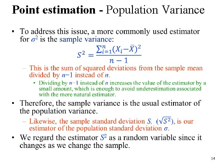 Point estimation - Population Variance • 14 