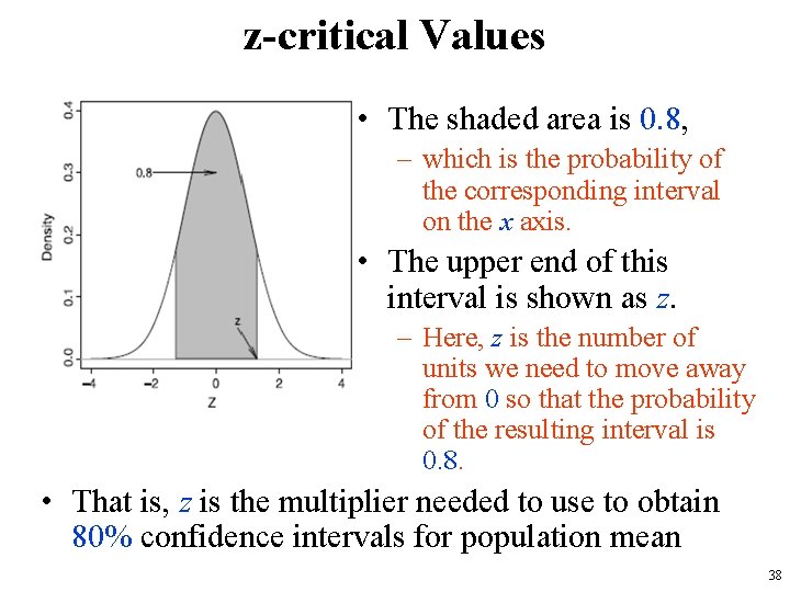 z-critical Values • The shaded area is 0. 8, – which is the probability