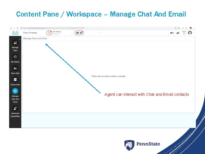 Content Pane / Workspace – Manage Chat And Email Agent can interact with Chat