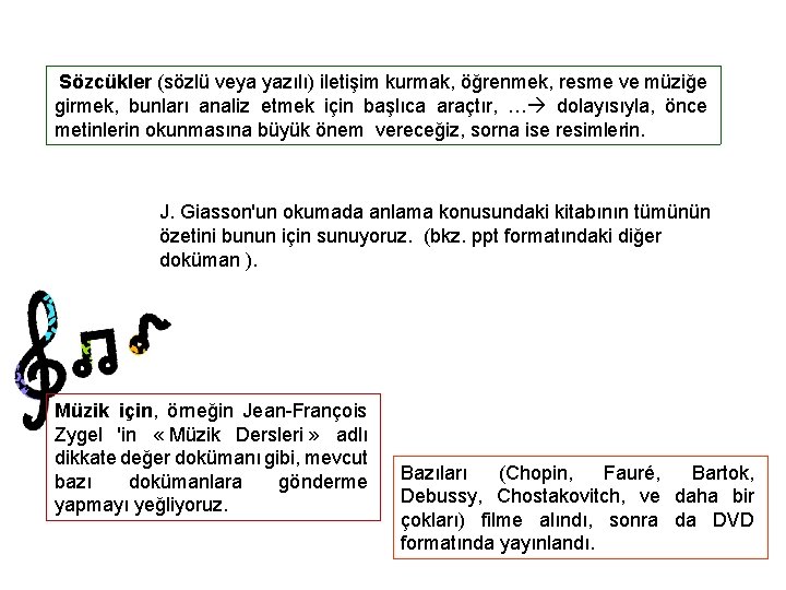 Sözcükler (sözlü veya yazılı) iletişim kurmak, öğrenmek, resme ve müziğe girmek, bunları analiz etmek