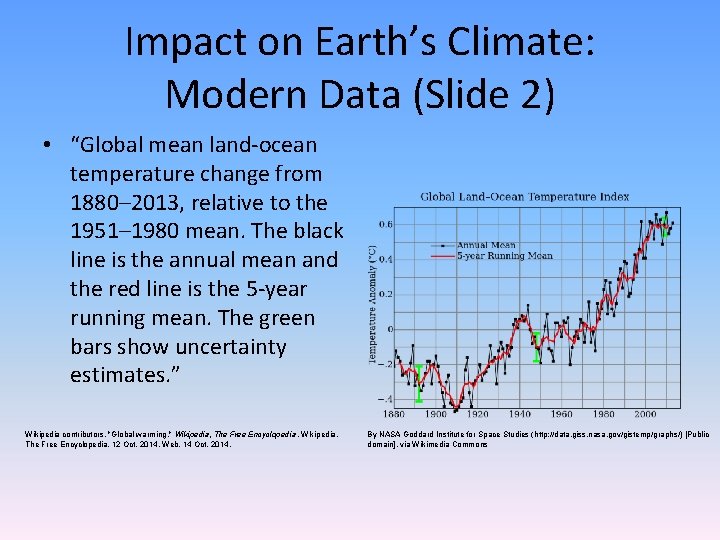 Impact on Earth’s Climate: Modern Data (Slide 2) • “Global mean land-ocean temperature change