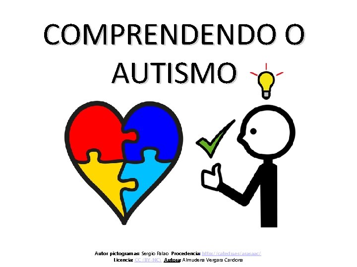 COMPRENDENDO O AUTISMO Autor pictogramas: Sergio Palao Procedencia: http: //catedu. es/arasaac/ Licencia: CC (BY-NC)