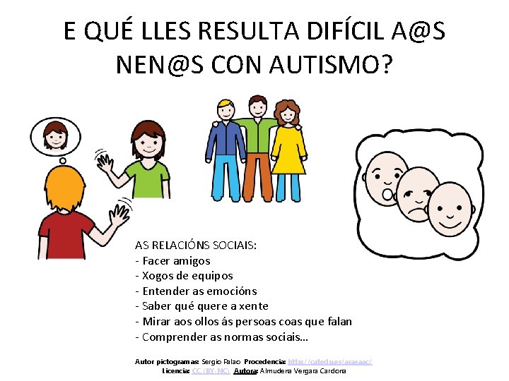 E QUÉ LLES RESULTA DIFÍCIL A@S NEN@S CON AUTISMO? AS RELACIÓNS SOCIAIS: - Facer