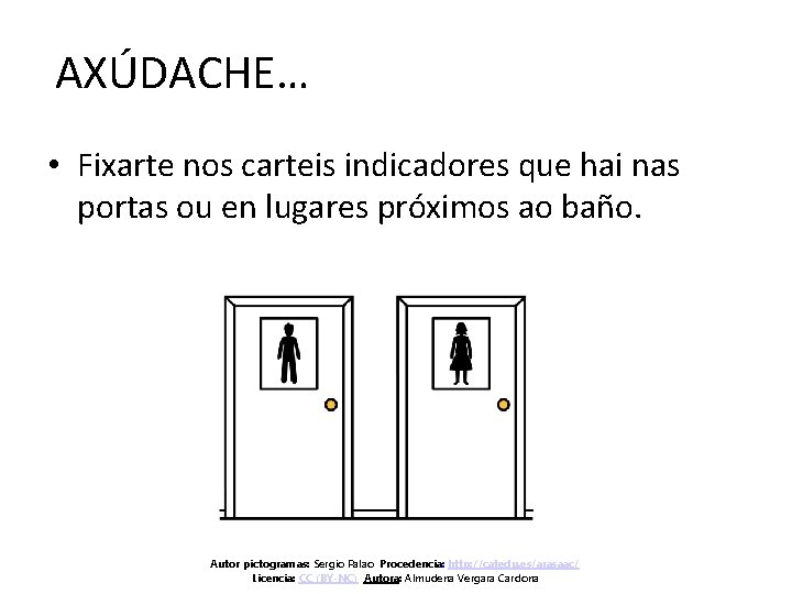 AXÚDACHE… • Fixarte nos carteis indicadores que hai nas portas ou en lugares próximos