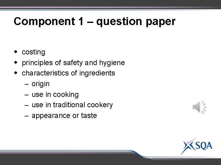 Component 1 – question paper w costing w principles of safety and hygiene w
