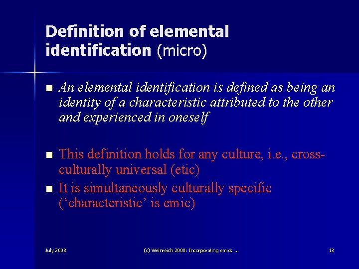 Definition of elemental identification (micro) n An elemental identification is defined as being an
