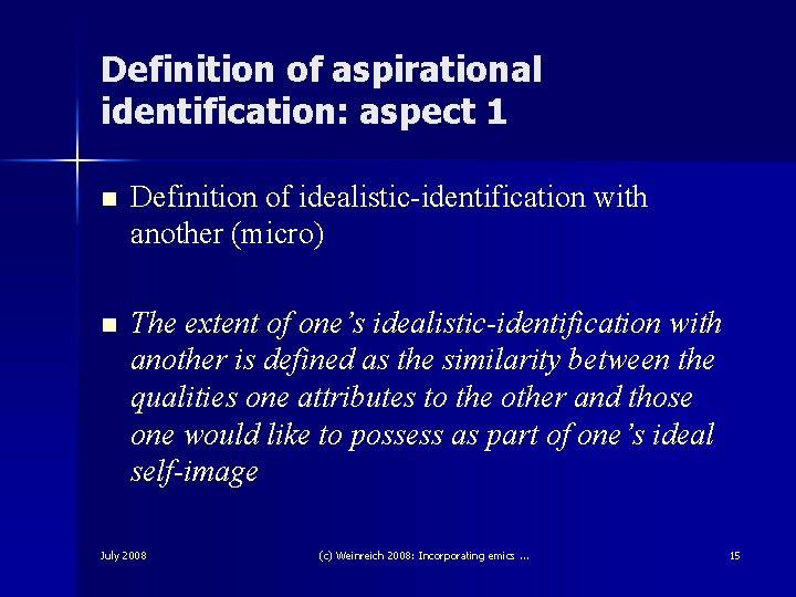 Definition of aspirational identification: aspect 1 n Definition of idealistic-identification with another (micro) n