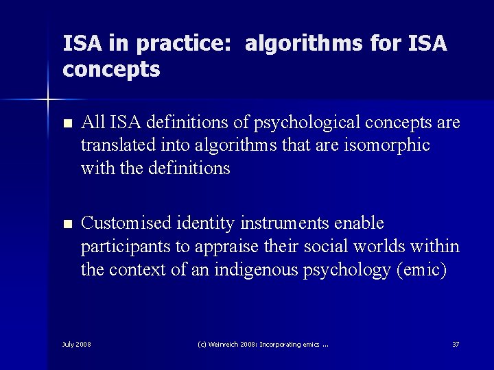 ISA in practice: algorithms for ISA concepts n All ISA definitions of psychological concepts