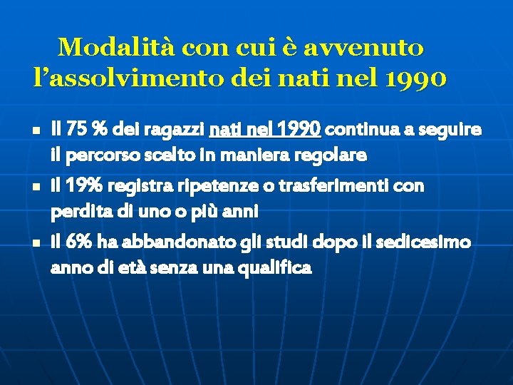 Modalità con cui è avvenuto l’assolvimento dei nati nel 1990 n n n Il