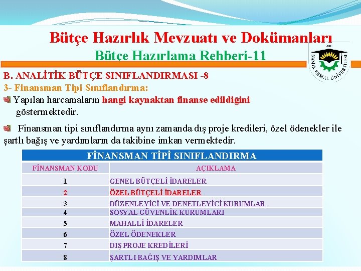 Bütçe Hazırlık Mevzuatı ve Dokümanları Bütçe Hazırlama Rehberi-11 B. ANALİTİK BÜTÇE SINIFLANDIRMASI -8 3