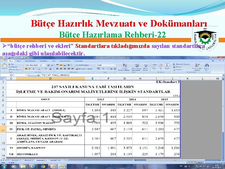 Bütçe Hazırlık Mevzuatı ve Dokümanları Bütçe Hazırlama Rehberi-22 Ø“bütçe rehberi ve ekleri” Standartlara tıkladığımızda