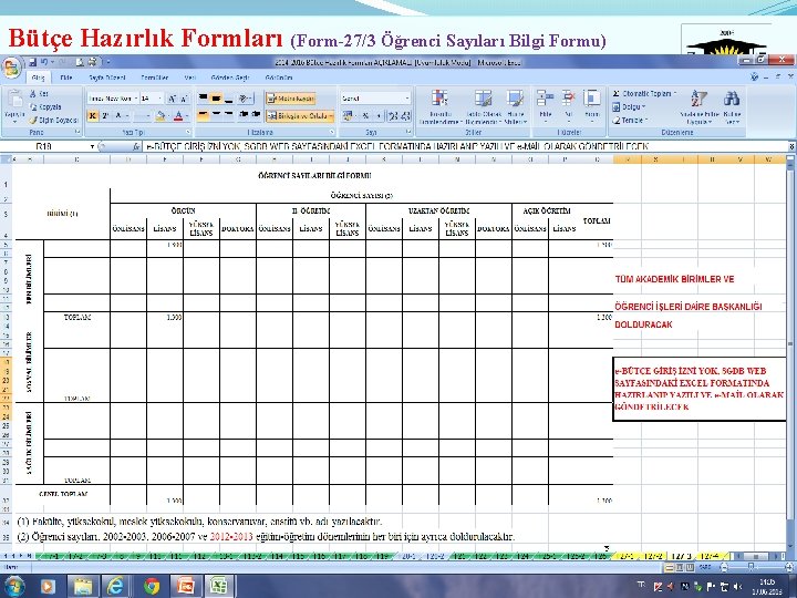 Bütçe Hazırlık Formları (Form-27/3 Öğrenci Sayıları Bilgi Formu) 