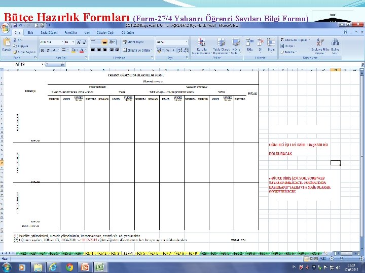 Bütçe Hazırlık Formları (Form-27/4 Yabancı Öğrenci Sayıları Bilgi Formu) 