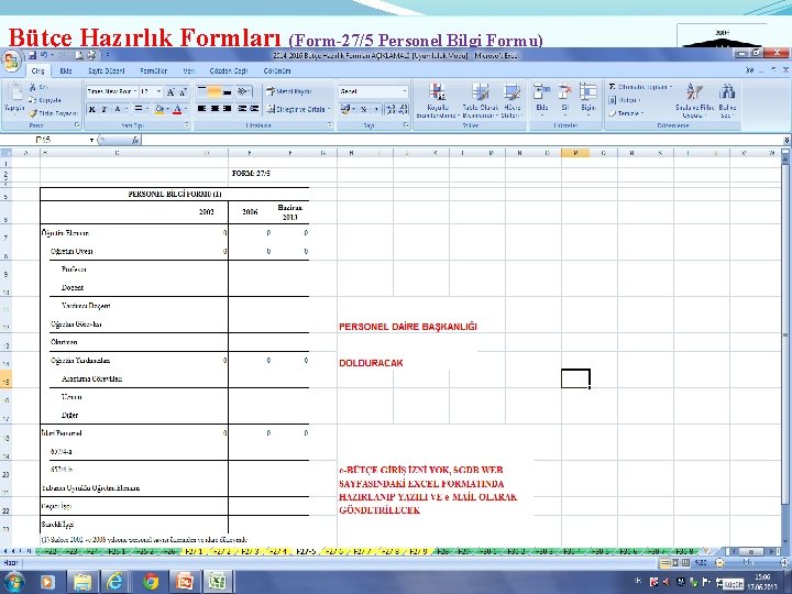 Bütçe Hazırlık Formları (Form-27/5 Personel Bilgi Formu) 