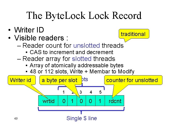 The Byte. Lock Record • Writer ID • Visible readers : traditional – Reader