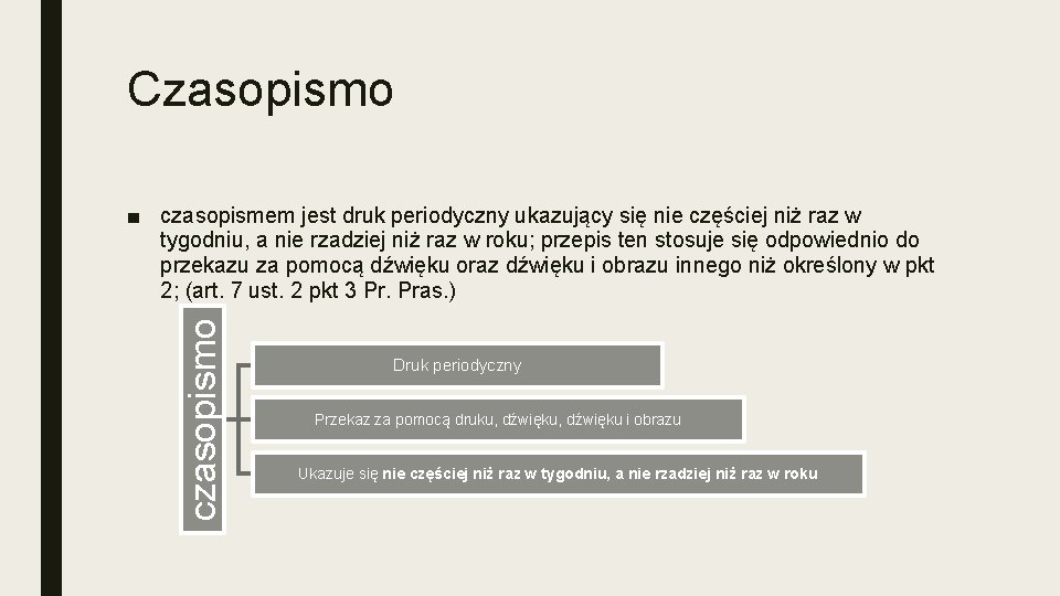 Czasopismo czasopismo ■ czasopismem jest druk periodyczny ukazujący się nie częściej niż raz w