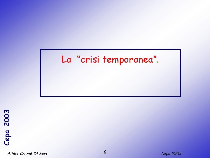 Cepa 2003 La “crisi temporanea”. Albini-Crespi-Di Seri 6 Cepa 2003 